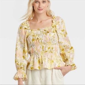 Who What Wear Target - Balloon 3/4 sleeve smocked peplum top